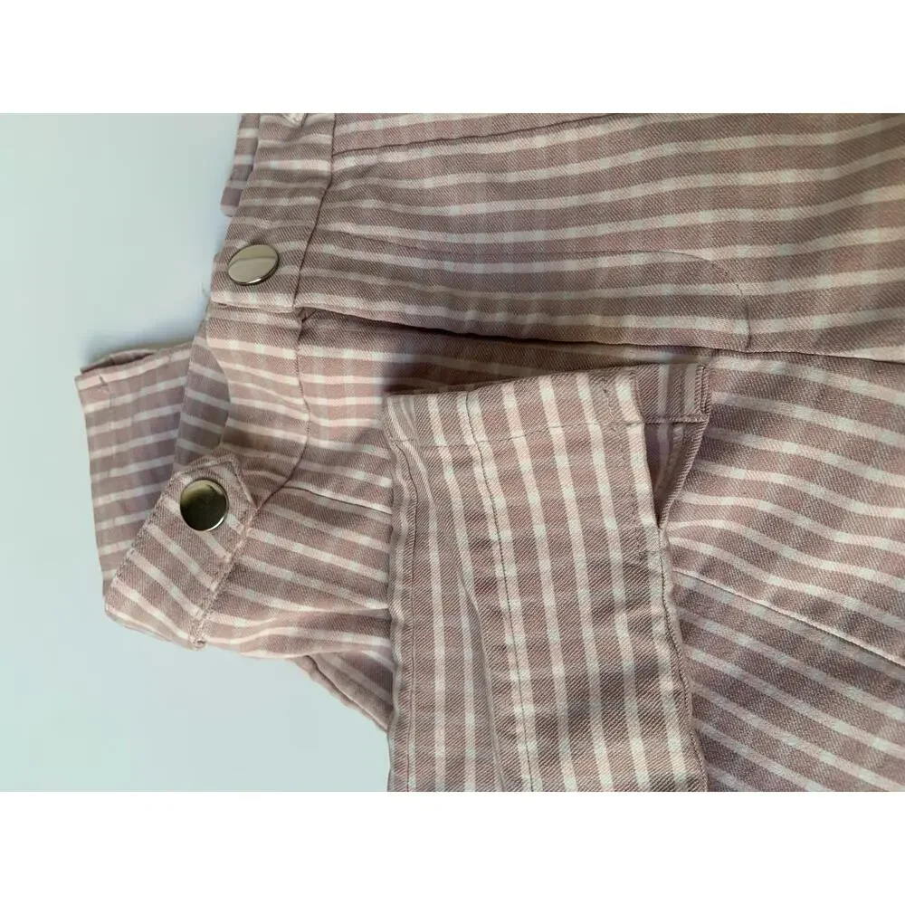 Forever 21 Nude Pink White Gingham High Waisted Fitted Ankle Length Pants Wms XS - Picture 8 of 10
